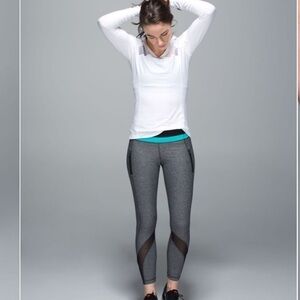 Lululemon Inspire Tight II (Mesh) Heathered Black / Black / Blue Tropics size 6